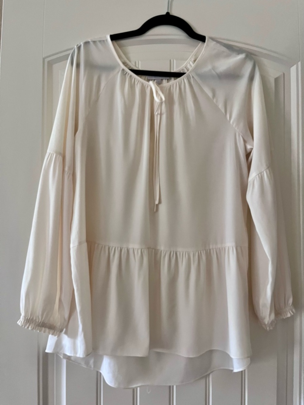 1. State Ivory cream Peplum Tie-Neck Tunic loose fit opaque size large boho